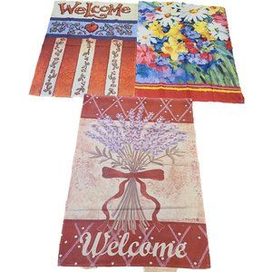 Lot of 3 Garden Flags. Spring Flowers Welcome Heart. Greenhouse Nursery